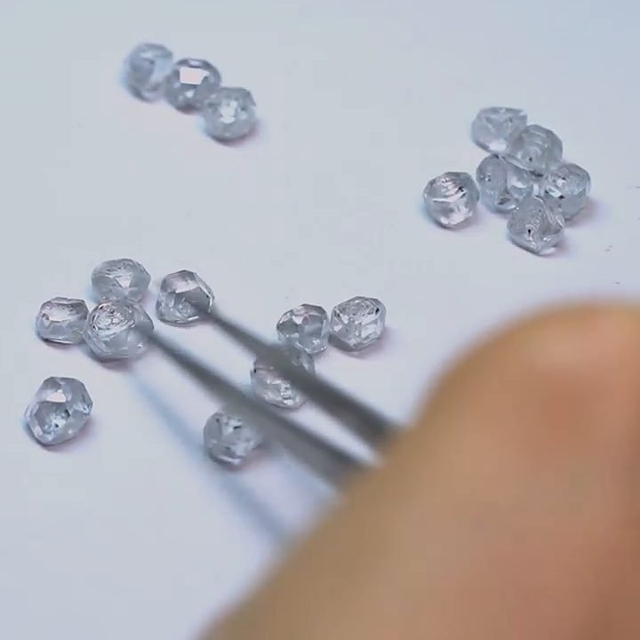 Rough life diamonds after growth, being sorted